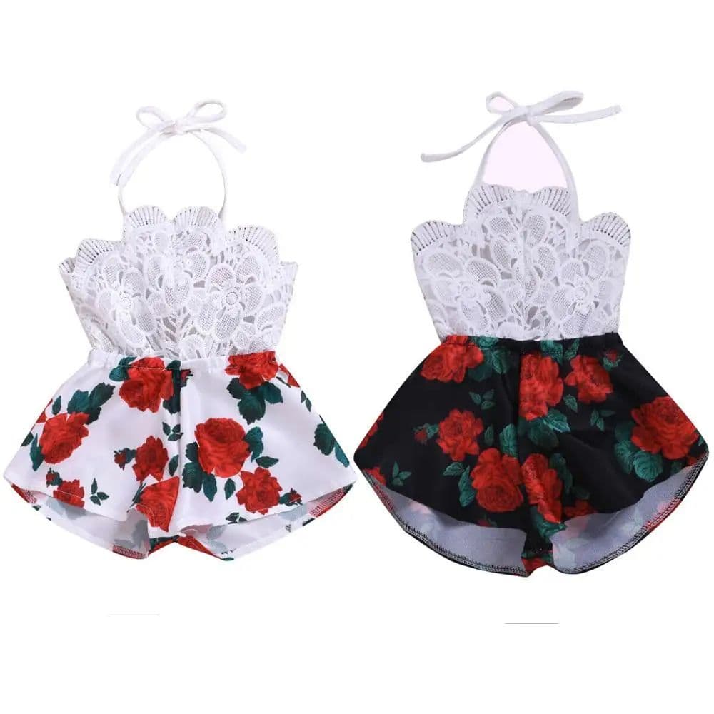 Summer 0-3Y Infant Baby Girl Romper Sleeveless Belt Lace Flo