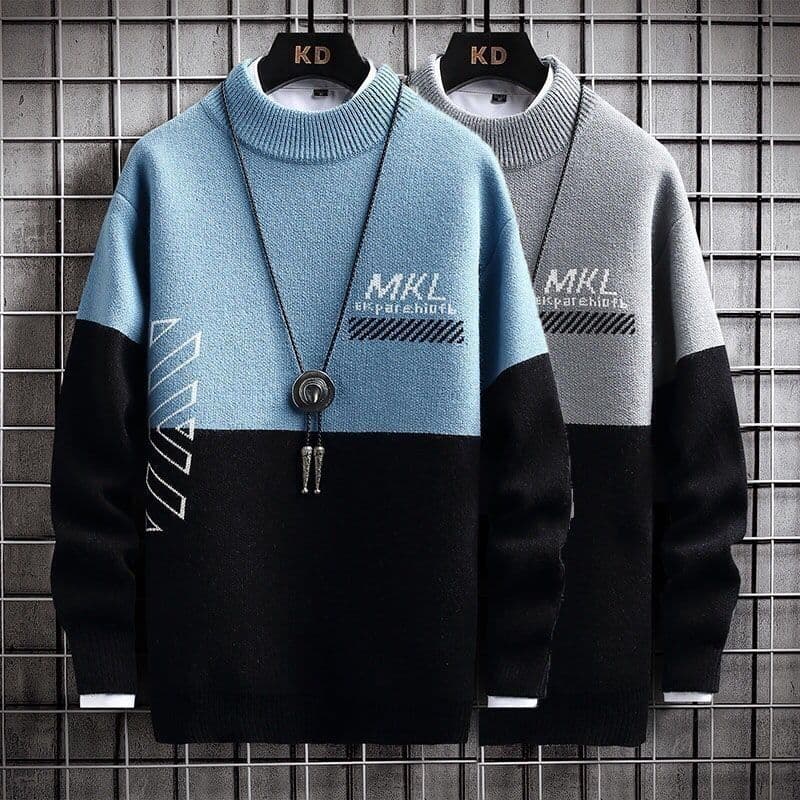 Men's Youth Trendy Half High Neck Thick Base Knit Sweater 2023 Autumn Winter Warm Pullover