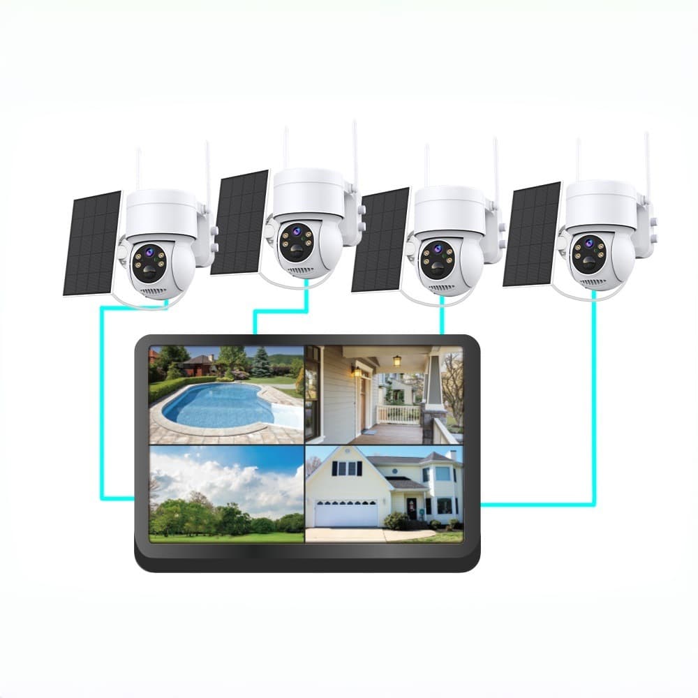 icsee4MP wireless solar with touch screen surveillance camera set home mobile phone remote outdoor waterproof