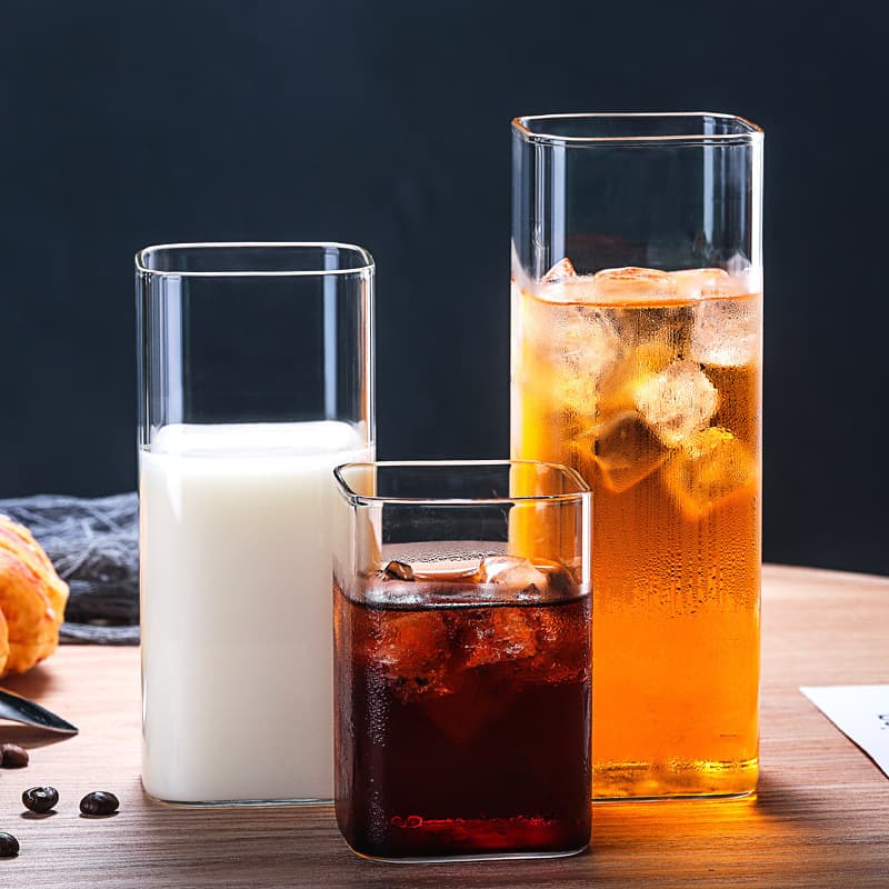 Square Glass Cup Trendy Straight Cup Cold Drink Cup Bubble Cup Iced Coffee Cup High Aesthetic Drink Gift