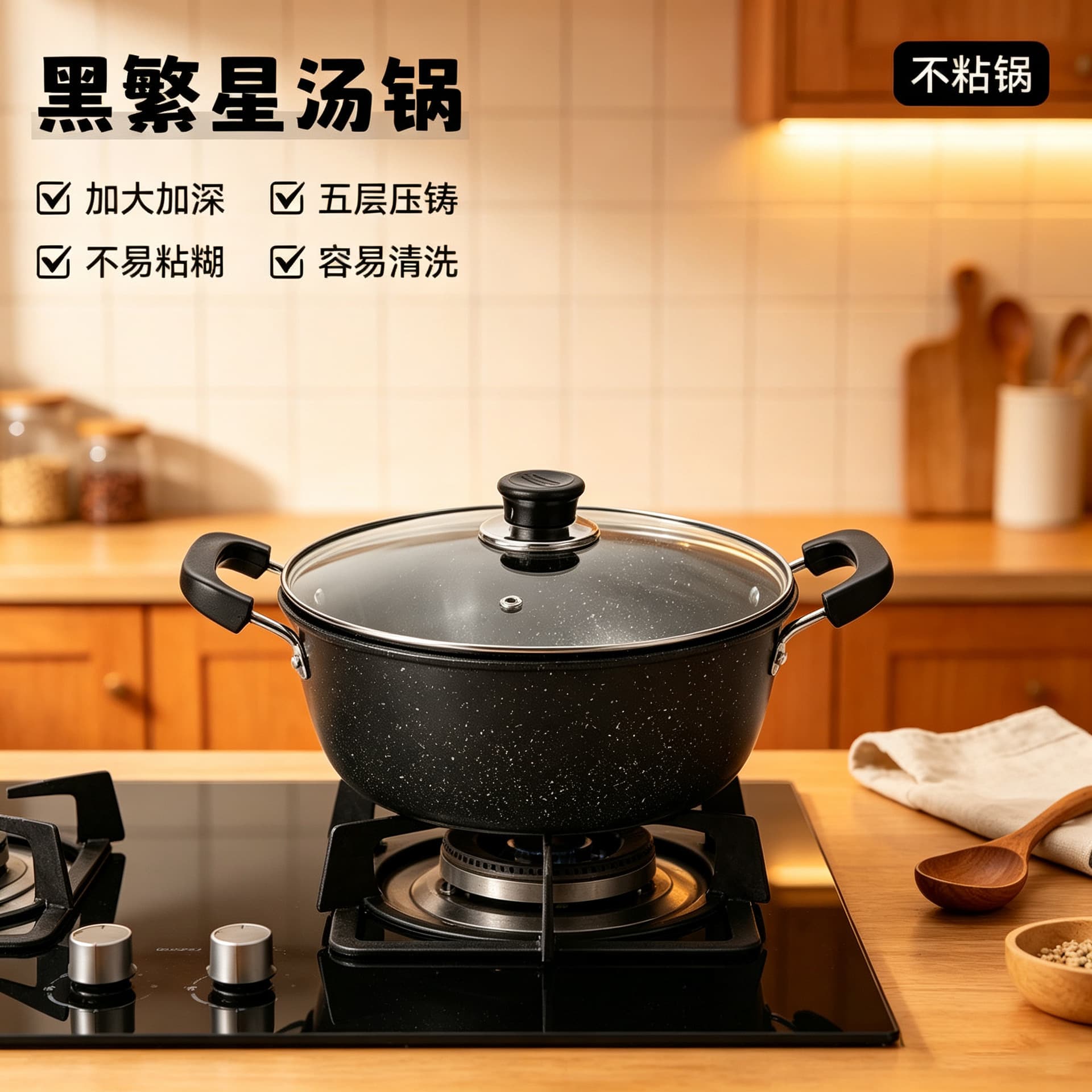 New Malfan Stone Soup Pot Non-Stick Cookware for Home, Large Capacity Double-Ear Pot, Compatible with Induction Cooker and Gas Stove