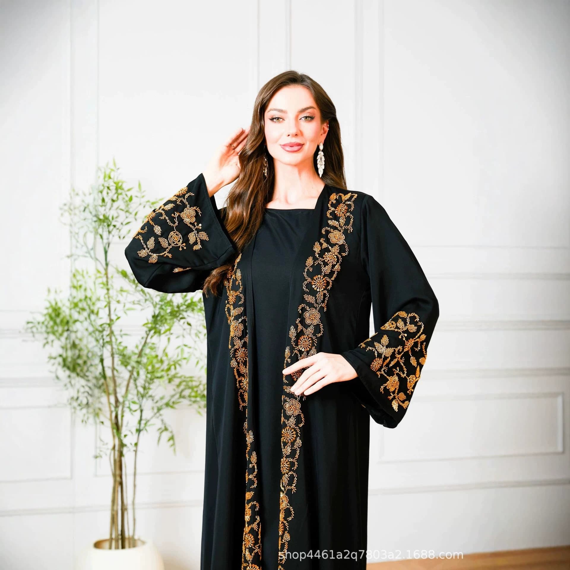 Cross-border Heavy Beaded Cardigan Shawl Dress 3-Piece Set Elegant Long Dress