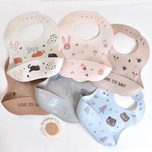 Silicone Baby Bib Waterproof 3D Super Soft Feeding Bib Toddler Kids Large Drool Bib
