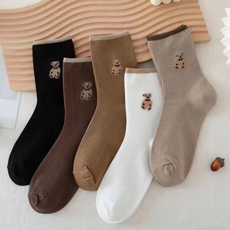 【Zhuji Socks】Cream Color Women's Korean Style Mid-Calf Socks Long Socks Autumn/Winter Warm Japanese Style Versatile Solid Color