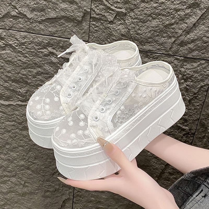 Chunky Platform Toe-Covered Slides for Women 2026 Summer New Fashion Height-Increasing White Shoes to Match Dresses