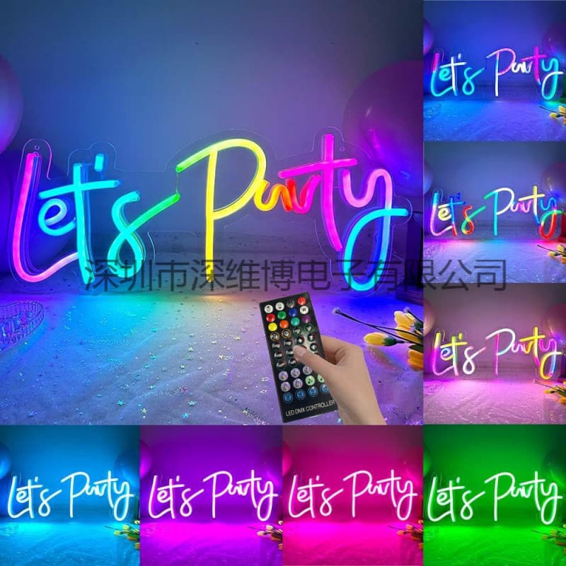 Let's Party Colorful Neon Sign E-Sports Game RGB Decorative Light Happy Birthday Full Color Light