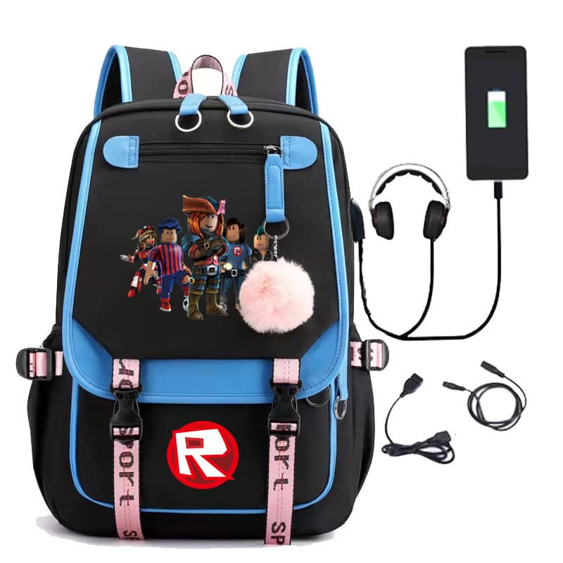 Cross-border roblox game peripherals USB charging men's and women's backpacks middle school students' school bags large-capacity computer bags