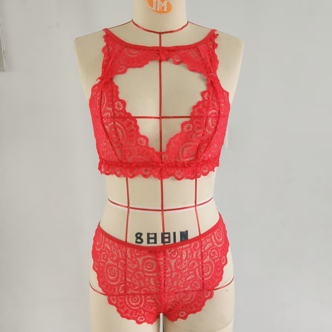 Lingerie Women Lace Three-Piece Hollow Heart Bra See-Through Sexy Set Wholesale Dropshipping 1569