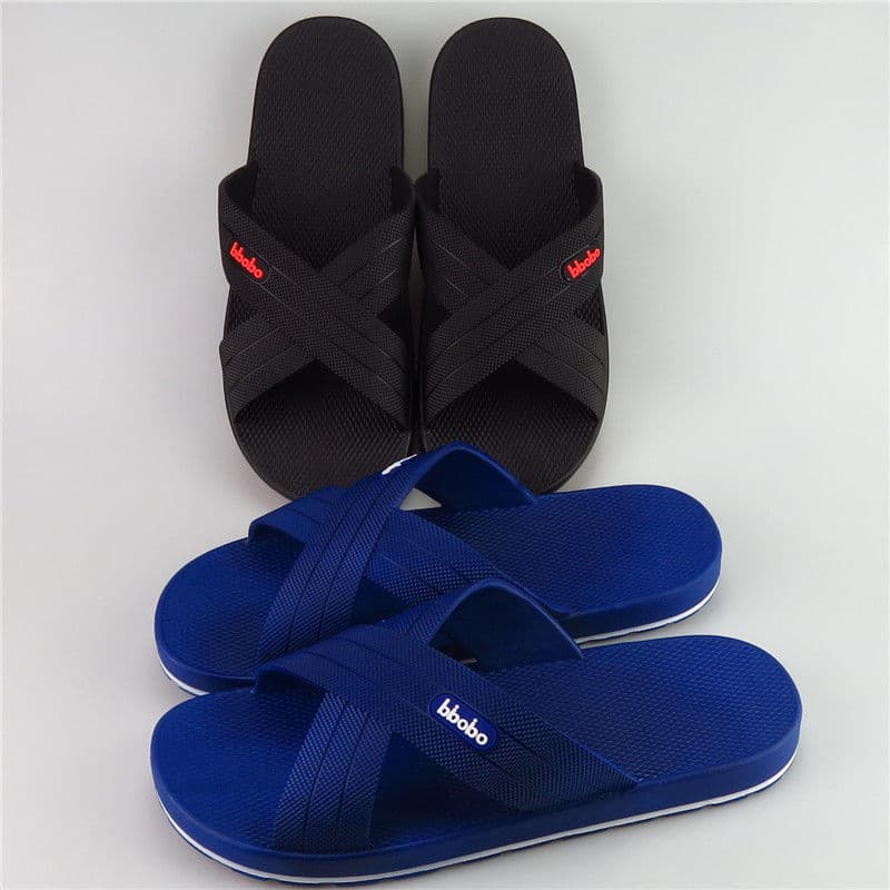 Large Size Men's Slippers Thick Bottom Soft Sole Extra Wide Black Summer Slip-On Shoes PVC Material Comfortable Footwear