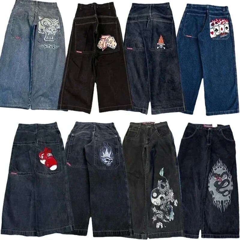 Cross-Border E-Commerce Loose Jeans Men's Retro Print Hip-Hop Gothic Streetwear Harajuku Men's Casual Pants