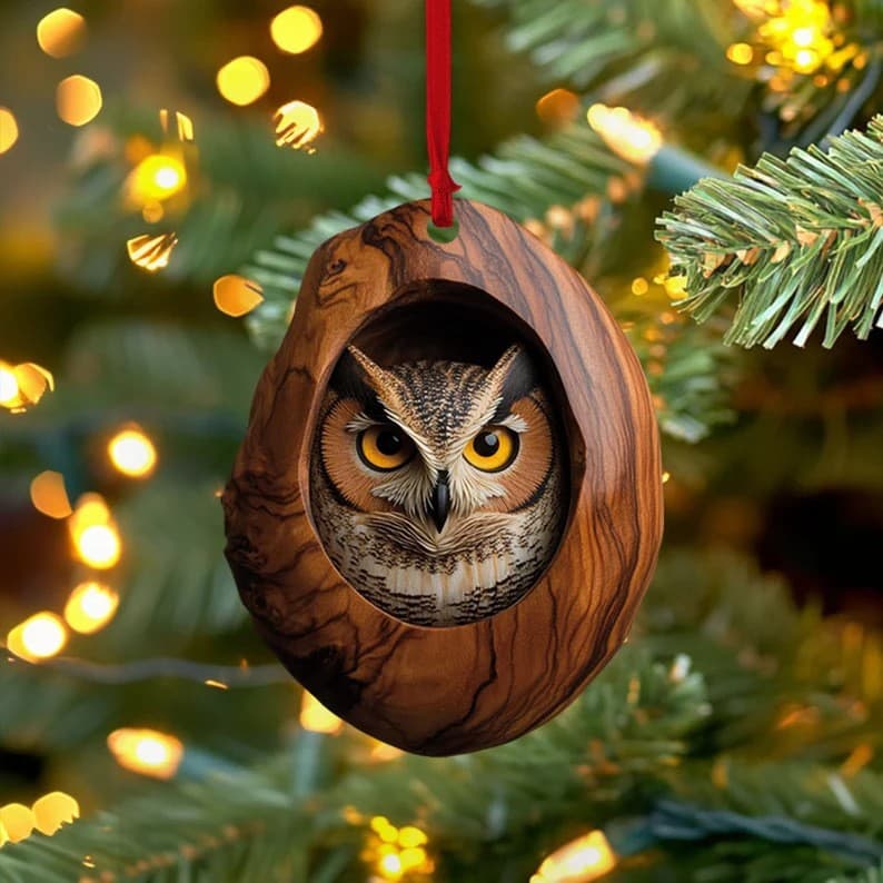 Cross-border New Raccoon Christmas Decoration Christmas Tree Owl Ornament Acrylic Flat Small Hanging Tag
