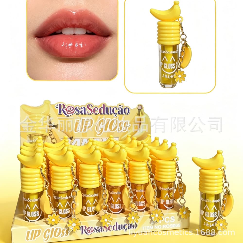 NEWEST Export OEM Brazil Fruit Lip Oil ODM with Pendant Banana Lip Gloss Keychain Lip Glaze Lip Tint
