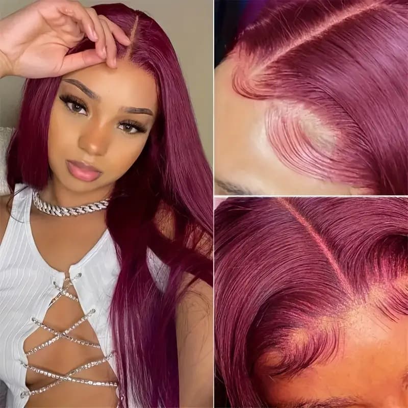 Fashion Wine Red Lace Front Wig for Export to Europe and America, Hot-Selling in Africa, Long Straight Synthetic Hair Wig with Lace Front