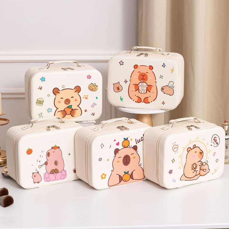 Capybara makeup case large-capacity cosmetic handbag cute cartoon storage box waterproof 3D