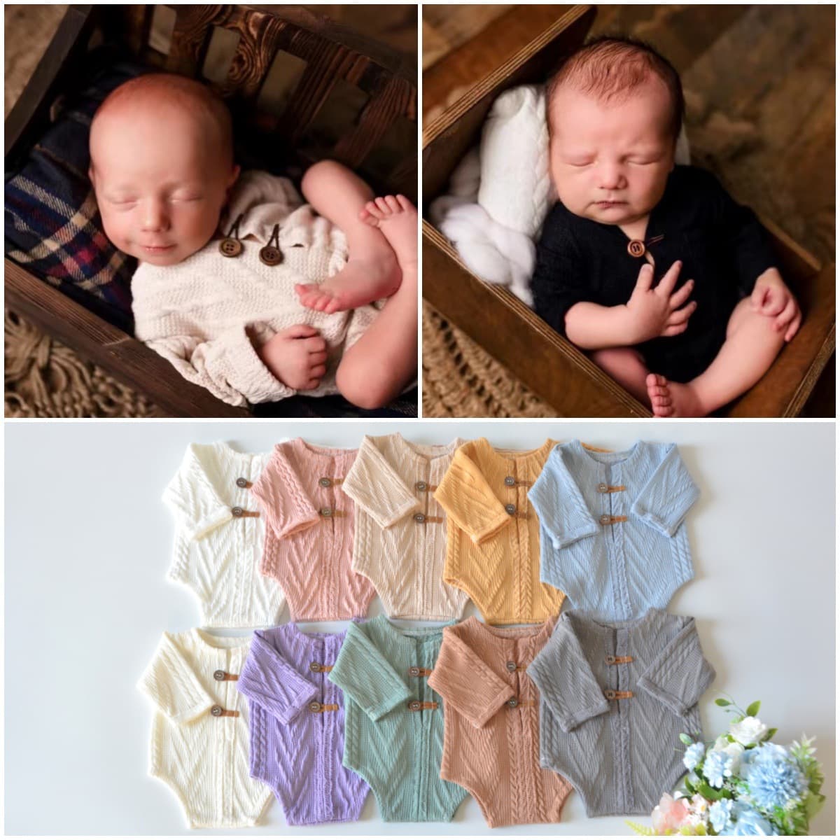 Cross-border Newborn Photography Knitted Bodysuit Crawler, Full Moon Baby Photo Outfit Infant Photography Clothes