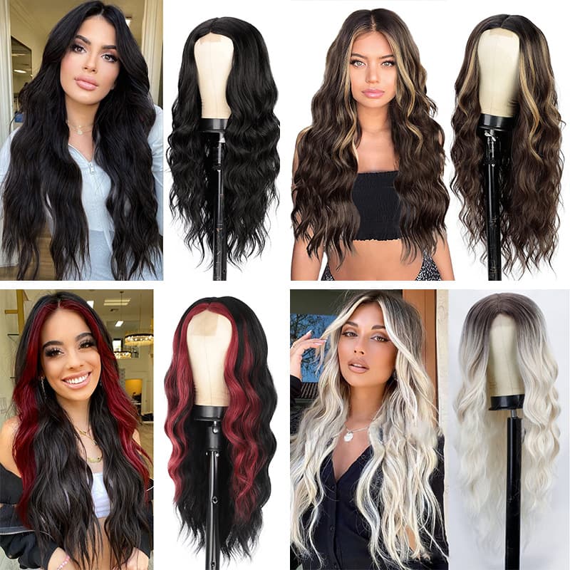 Long Wave Wig Gradient Platinum Blonde Synthetic Hair for Women Middle Curly Hair Can Be Dyed And Permuted Natural Skin Color Suitable for Any Face Shape