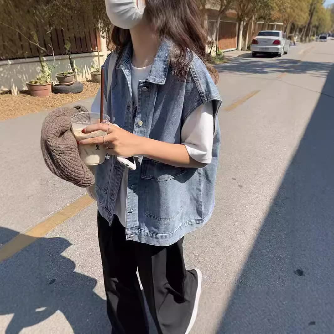 Women's Vest, Spring/Autumn 2026 New Style, Loose Denim, Korean Style, Student/Workwear, Sleeveless, Casual, Trendy, Versatile