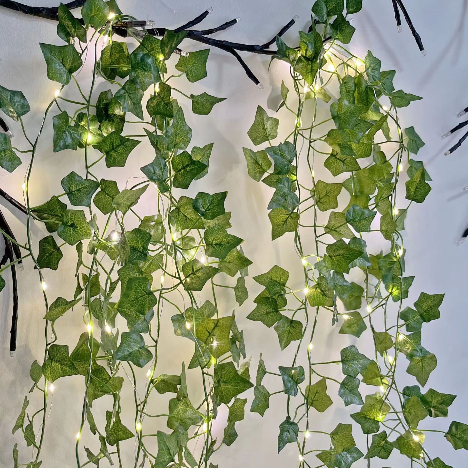 Cross-border simulated willow leaf solar-powered green vine branch lights with copper wire, outdoor waterproof courtyard balcony decoration