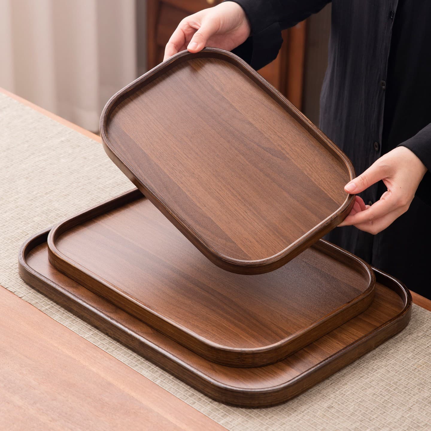 Bamboo tray solid wood tea set water cup tea tray home walnut catering store candy coffee small meal plate