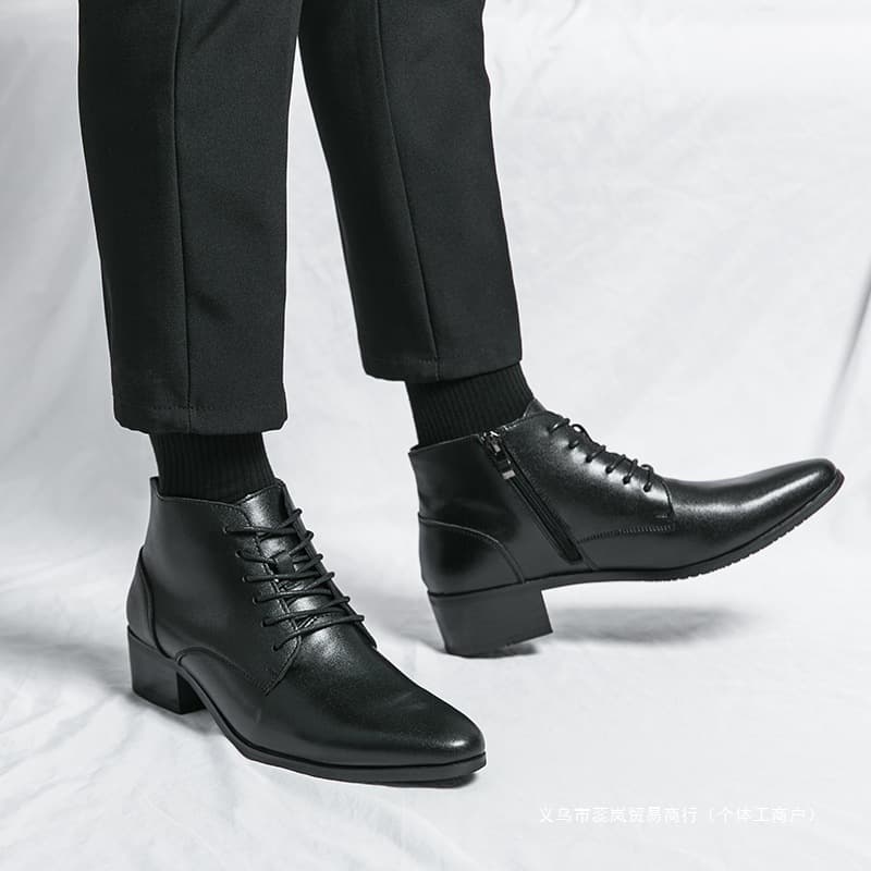 Men's genuine leather Martin boots, Korean style, British business style, high-top, high-heeled, pointed-toe, high-top leather boots for hairstylists.