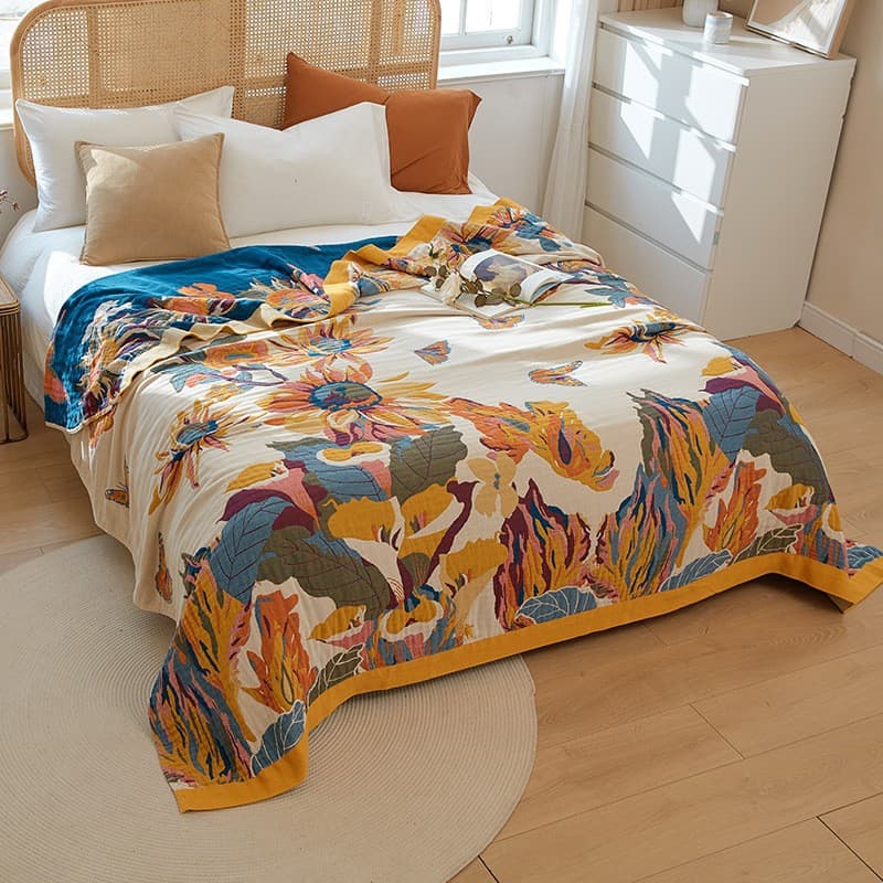 National Trend Minimalist Four-Layer Thickened Pure Cotton Gauze Towel Blanket Summer Air Conditioning Quilt Sofa Throw Single/Double Bed Cover