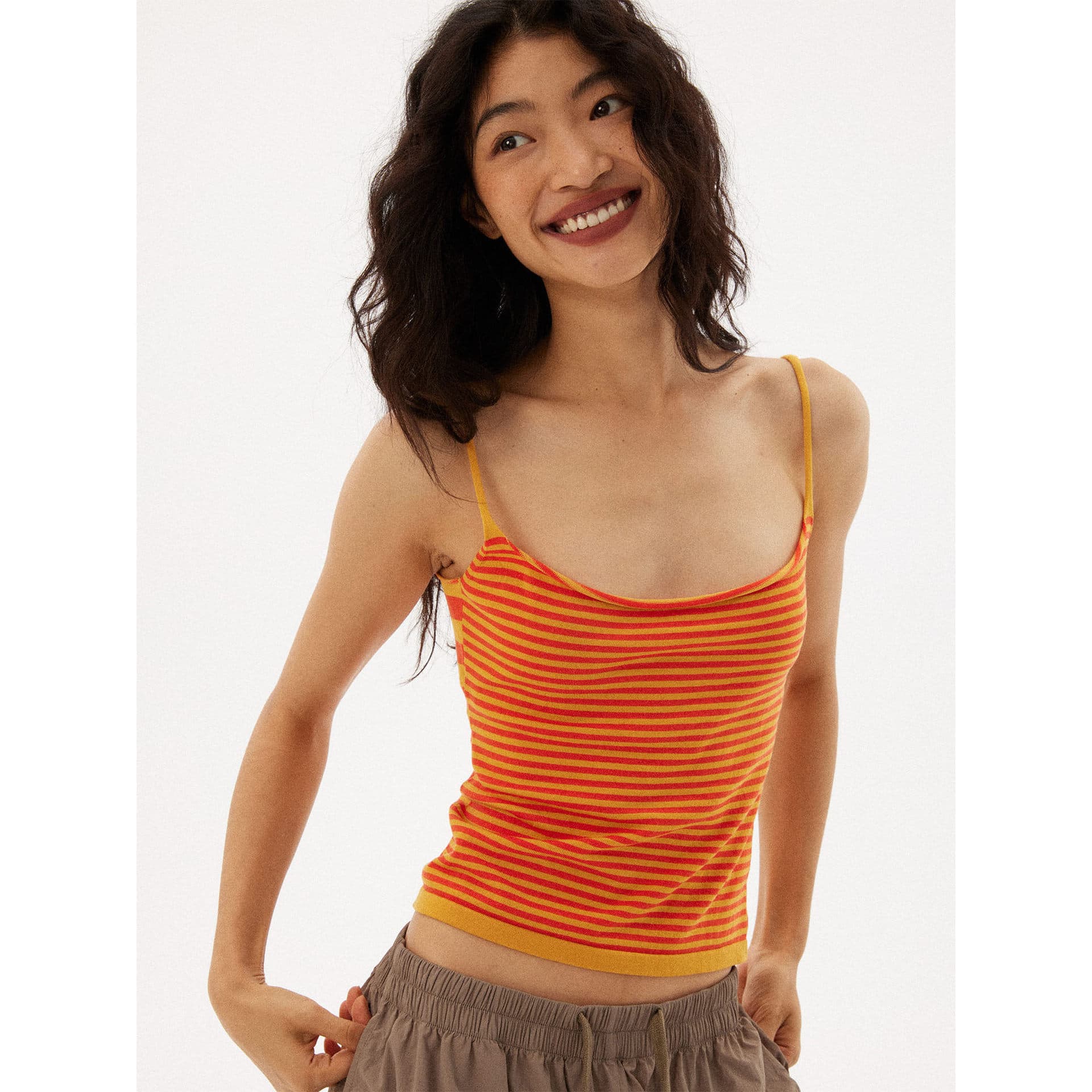 Millennial Trendy Striped Contrast Color Camisole Top for Women Spring Summer Sleeveless Inner Layer Concealing Side Bust Short Base Top