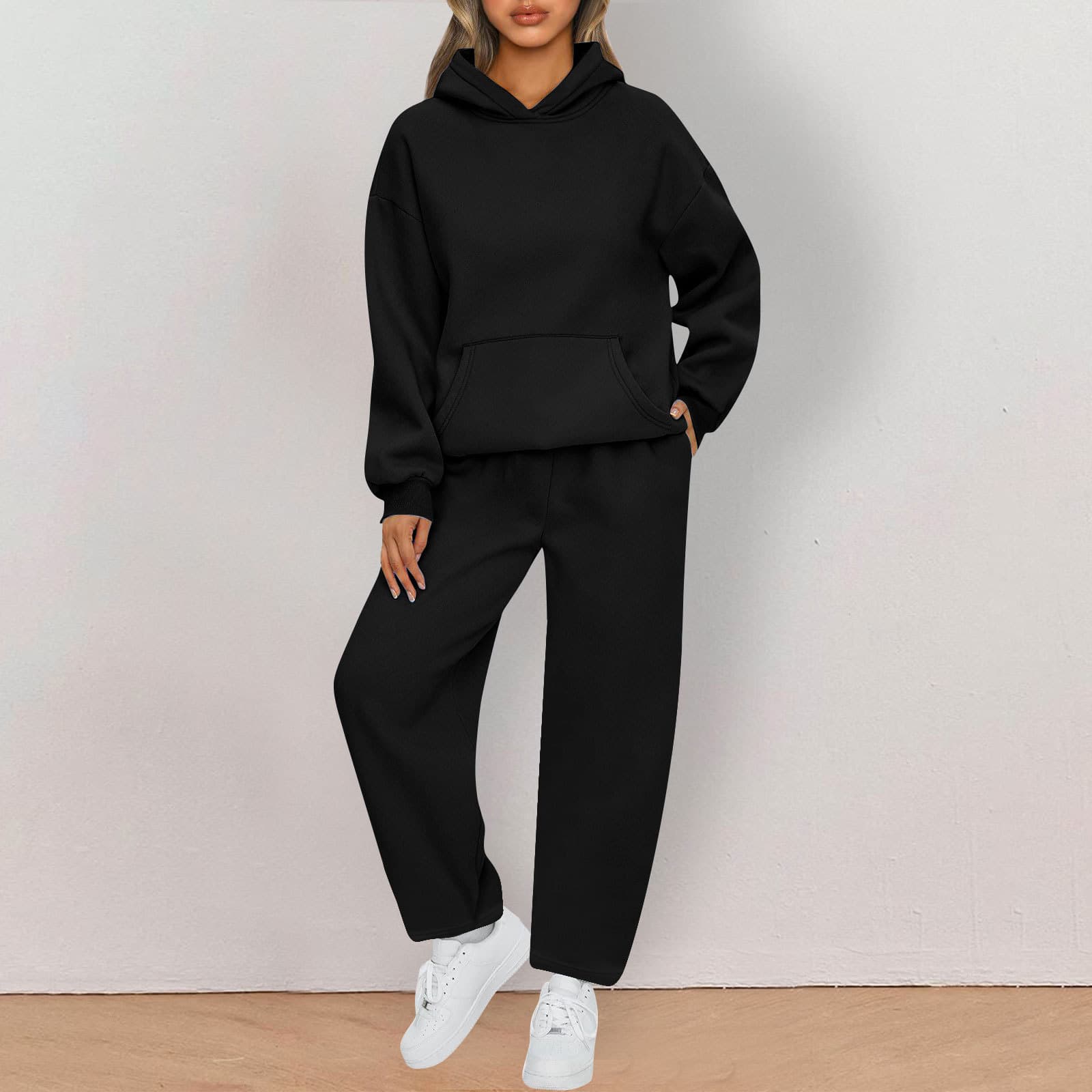 New Export Style European and American Solid Color Long Sleeve Hooded Fleece Women's Fashion Casual Suit Oversize In Stock
