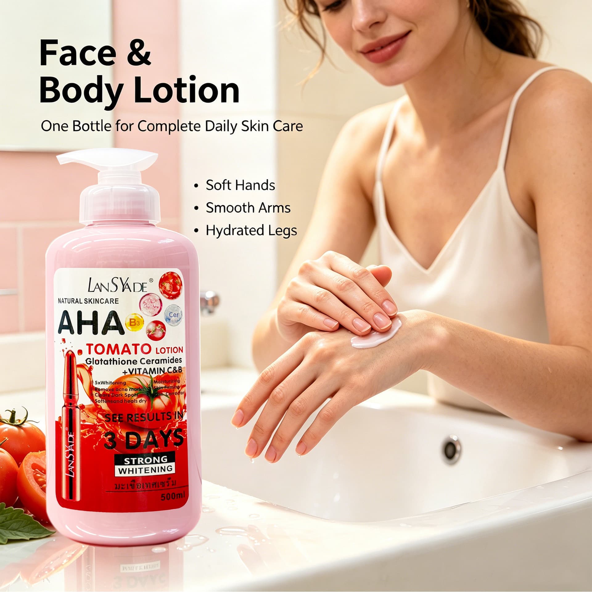 Cross-border AHA Tomato Body Lotion with Vitamin C & B Niacinamide Brightening Moisturizing Body Lotion 500ml