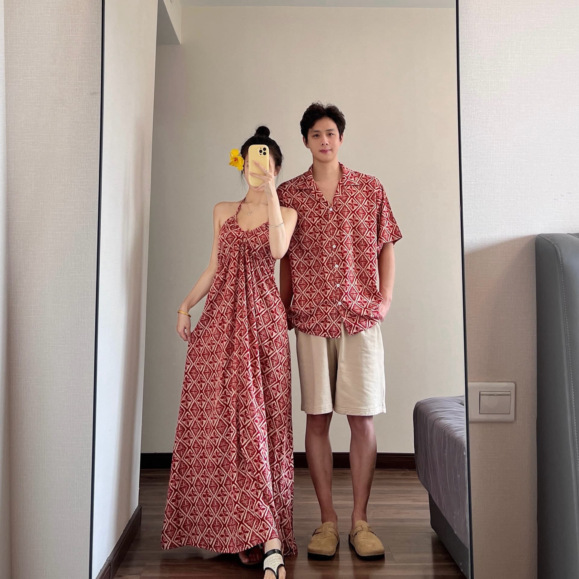 Actual shot#has shipped#Couple Outfit 2026 Summer Floral Suspender Skirt Seaside Resort Style Beach Skirt One Skirt and One Clothes