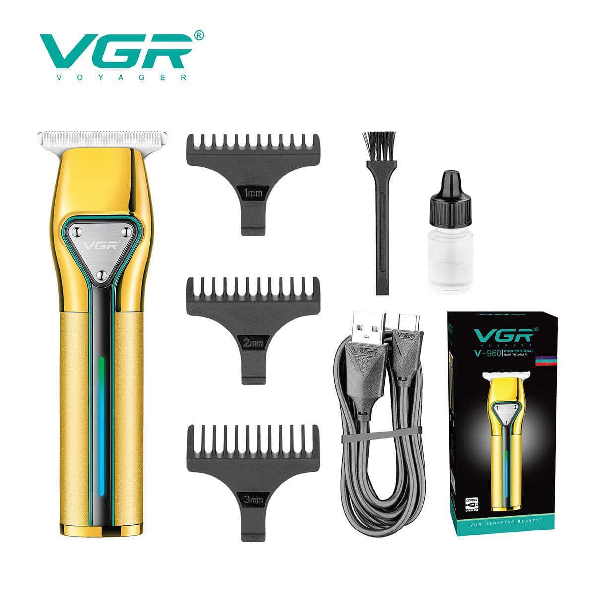 Portable Rechargeable Hair Clipper VGR960USB Professional Electric Trimmer Stainless Steel Blade Home Use without Waterproof