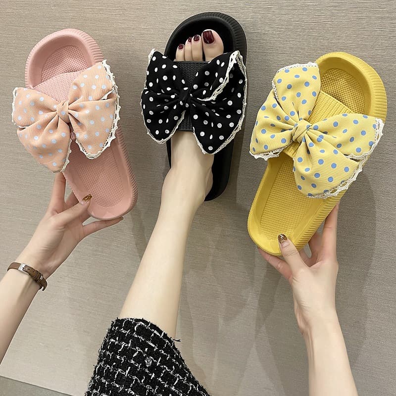 Women's EVA Slip-On Slippers Thick Bottom Flat Sandals Home Wear Anti-Slip Fashion Korean Style Butterfly Knot Slippers