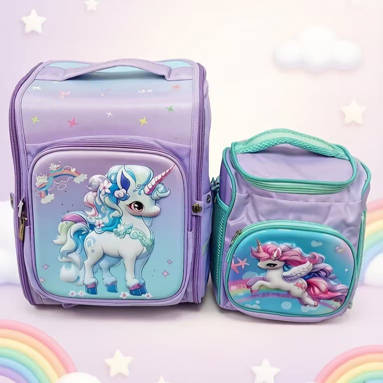 2in1 Lunch Bag New Cartoon Integrated Primary School Student Backpack for Grades 1-3-6 Large Capacity Space Bag