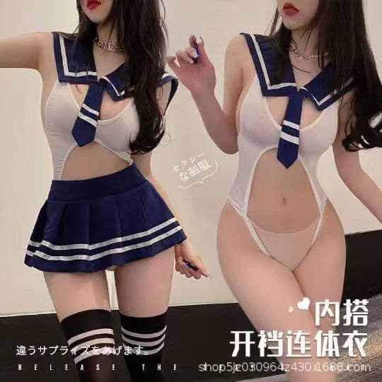 Sexy Lingerie Cute School Open Crotch Bodysuit JK Uniform Set Gymnastics Outfit Women's Sleepwear Costume Temptation