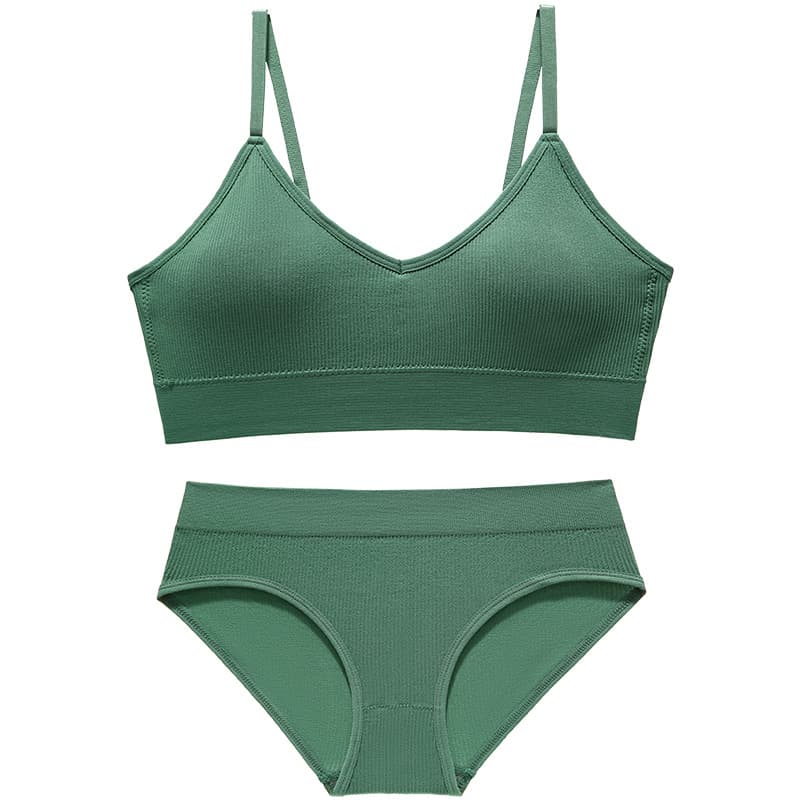 Thin Non-Wire Push-Up Sexy Sports Bra for Large Busts, Ribbed French-Style Backless Bra and Panty Set