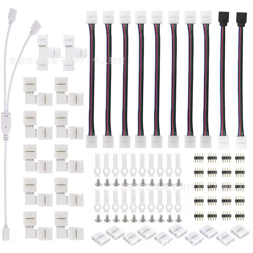 5050RGB Seven-Color Bare Board LED Strip with Solderless Connector Fixing Clips, Connecting Cables, and LED Strip Accessories Kit