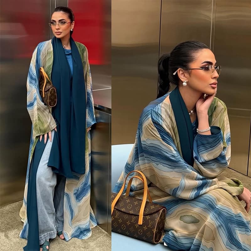 MQ289 Modest Long Cardigan Robe with Headscarf Relaxed Fashion Outerwear Simple Casual Daily Commute