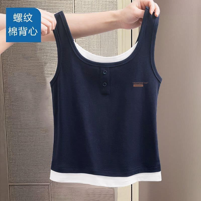Navy Blue Racerback Tank Top Women's U-Neck Vest 2026 New Summer Short Style 2026 Super Trendy Age-Defying