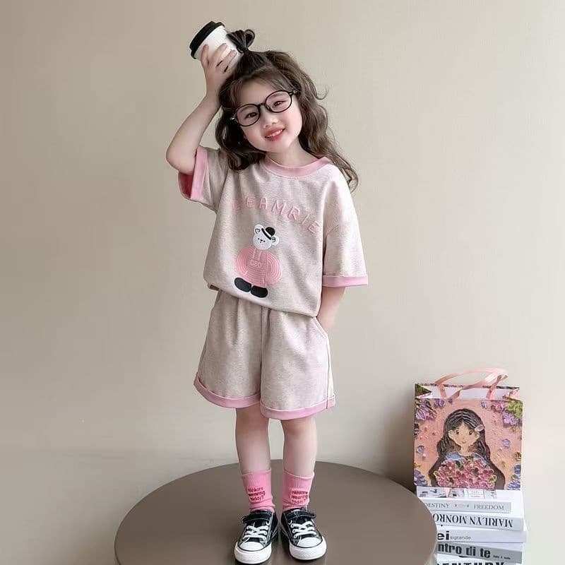 Little Girls Sportswear Set Summer 2026 New, Baby Girl Short Sleeve Shorts Summer Outfit, Kindergarten Cartoon Two-Piece Set