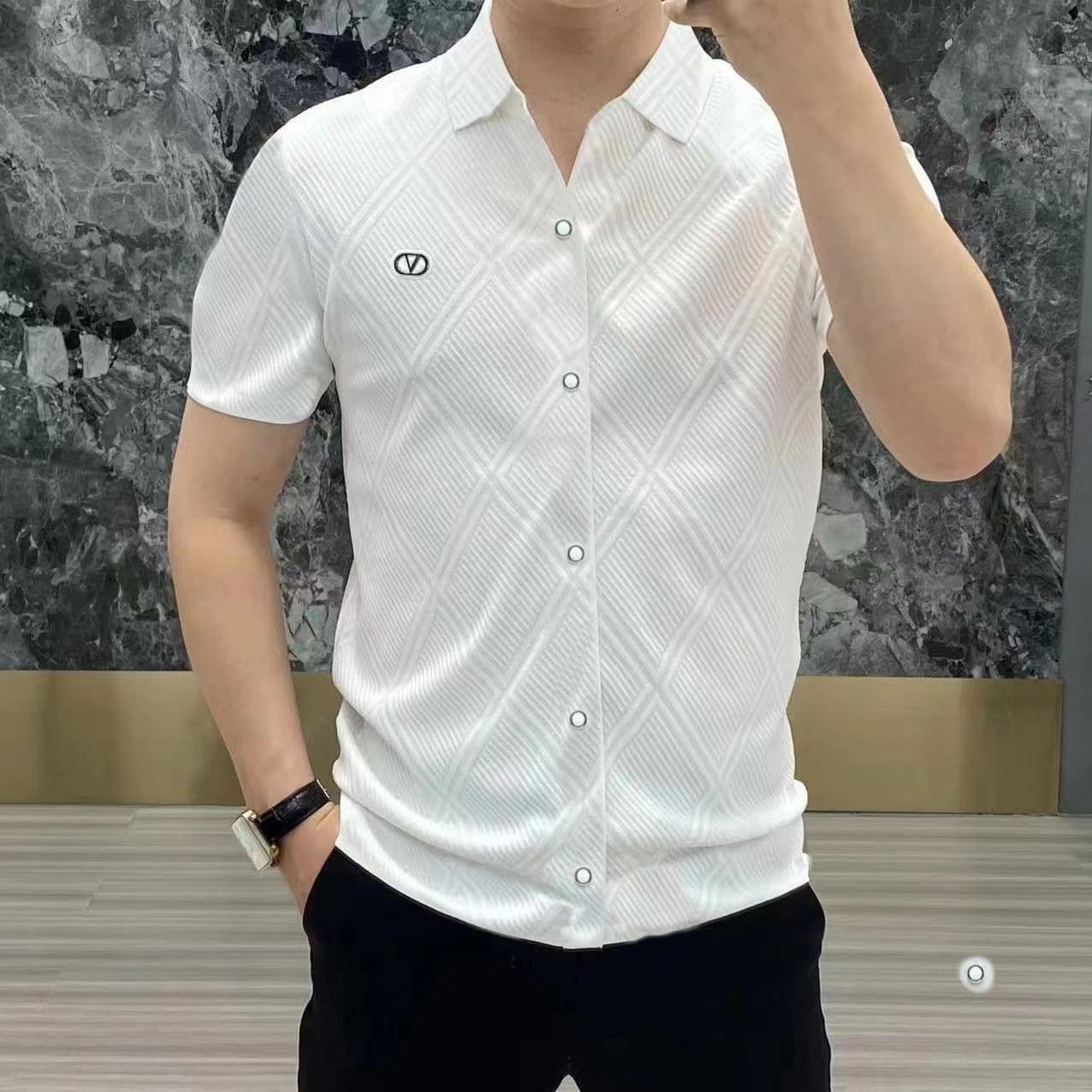 Fall New Men's Premium Luxury Long Sleeve Shirt Fashion Business Casual Slim Fit Patchwork Long Sleeve T-Shirt Korean Style Summ