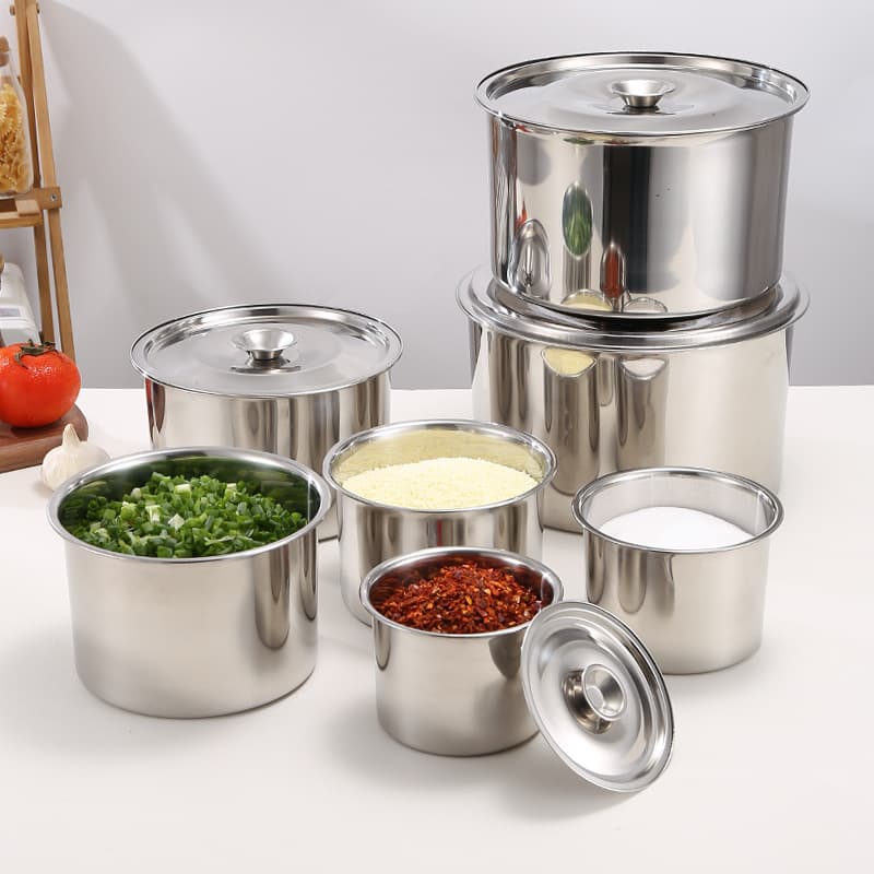 304 stainless steel non-magnetic thickened condiment cups with lids, commercial hotel kitchen mixing bowls