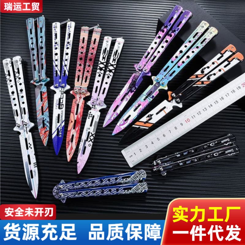 Factory Hot Selling CSGO Game Butterfly Knife Unsharpened Full Steel Butterfly Knife Flick Training Knife Folding Practice
