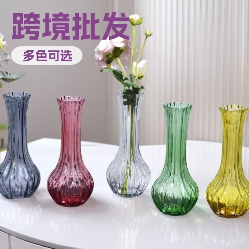Wholesale cross-border glass vase ins style transparent color hydroponic small vase dry flower flower arrangement empty bottle desktop decoration