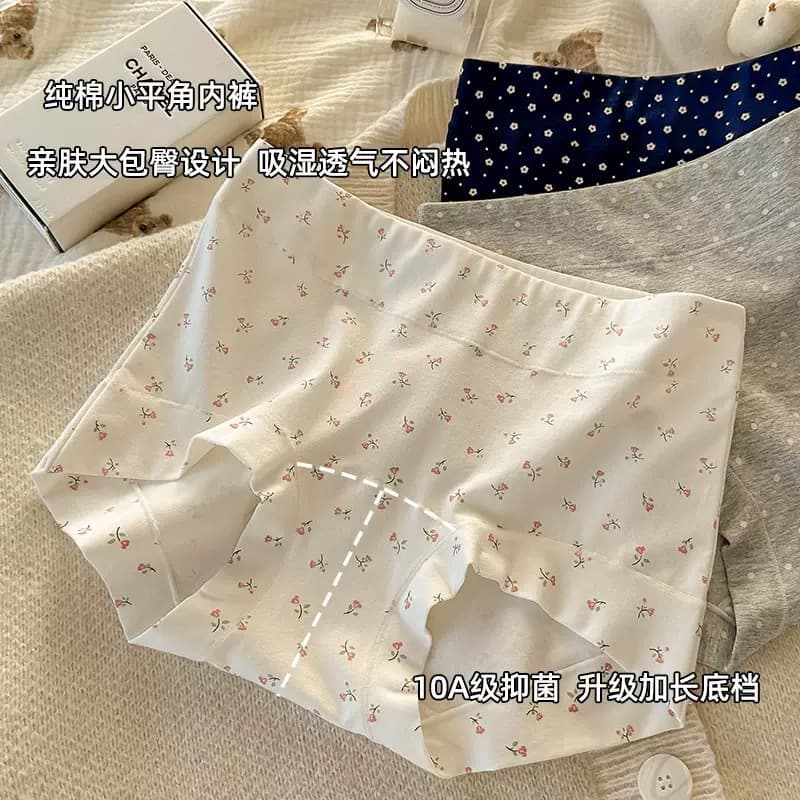 10A Antibacterial Cotton Large Size Small Straight Leg Underwear for Girls, Class A Cotton Hip-Hugging Antibacterial Extended Gusset Briefs