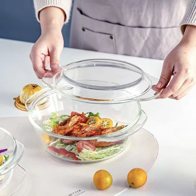 High-Temperature Resistant Crystal Bowl with Lid and Handles, Noodle Bowl, Microwave and Oven Safe, Steaming Egg, LD Drop Shipping