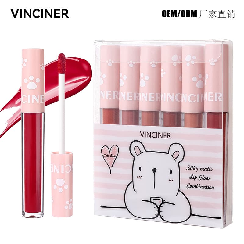 Cross-border exclusive for Southeast Asia's popular six-piece lip gloss set, cute bear moisturizing lip gloss set, factory price wholesale