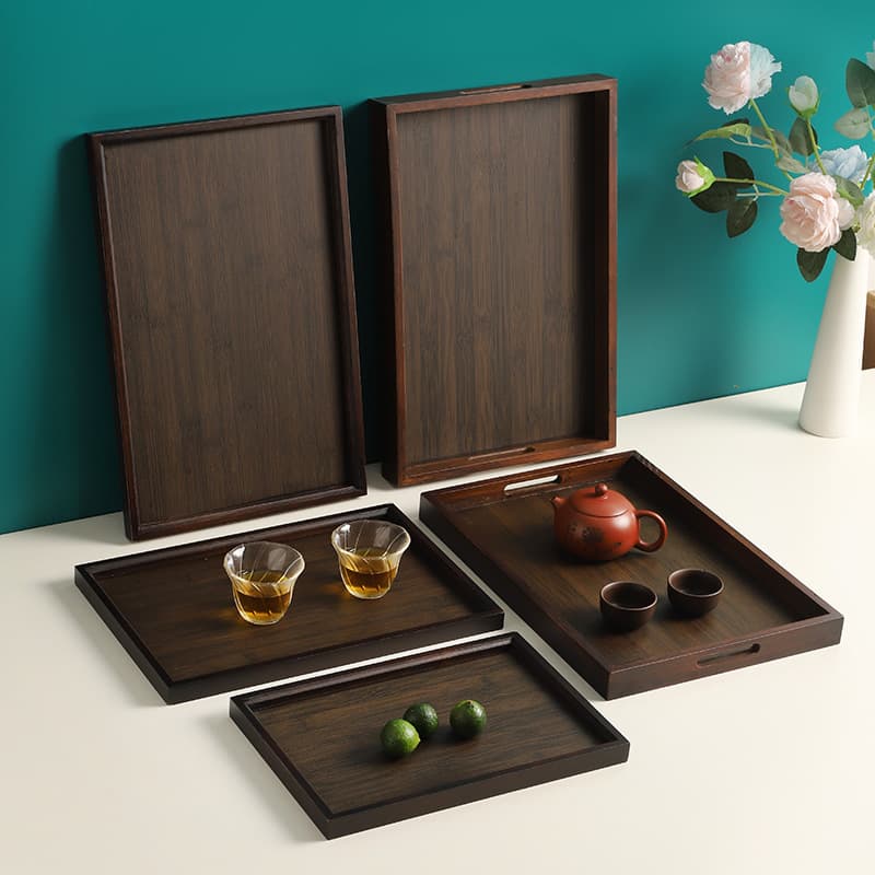 Retro Bamboo Tea Tray Walnut Color Minimalist Home Tea Set Tray Fruit Plate Bread Plate Rectangular Platter