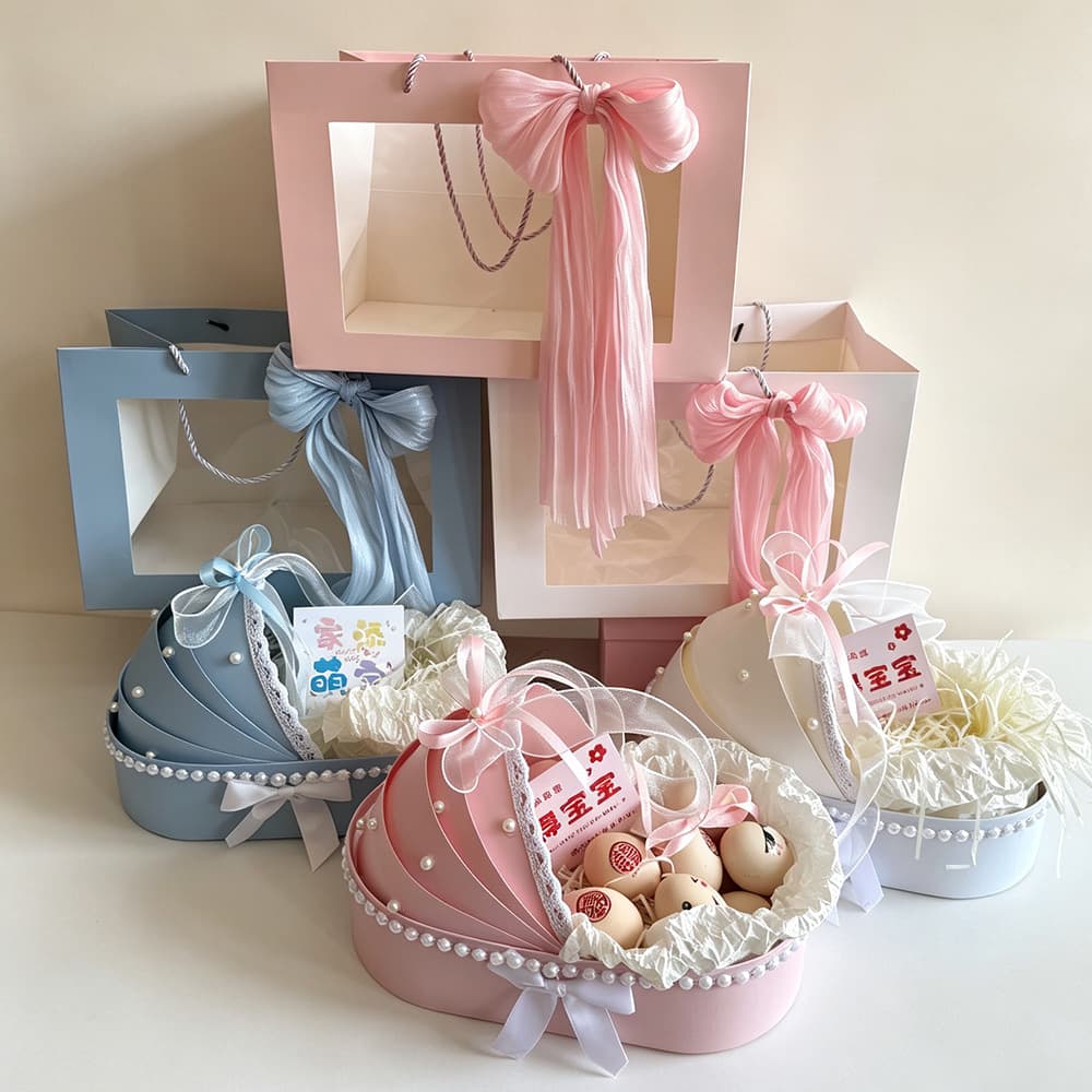 DIY Material Kit for Postpartum Egg Cradle Gift Box with French Bow, Baby Birthday Gift Packaging Box
