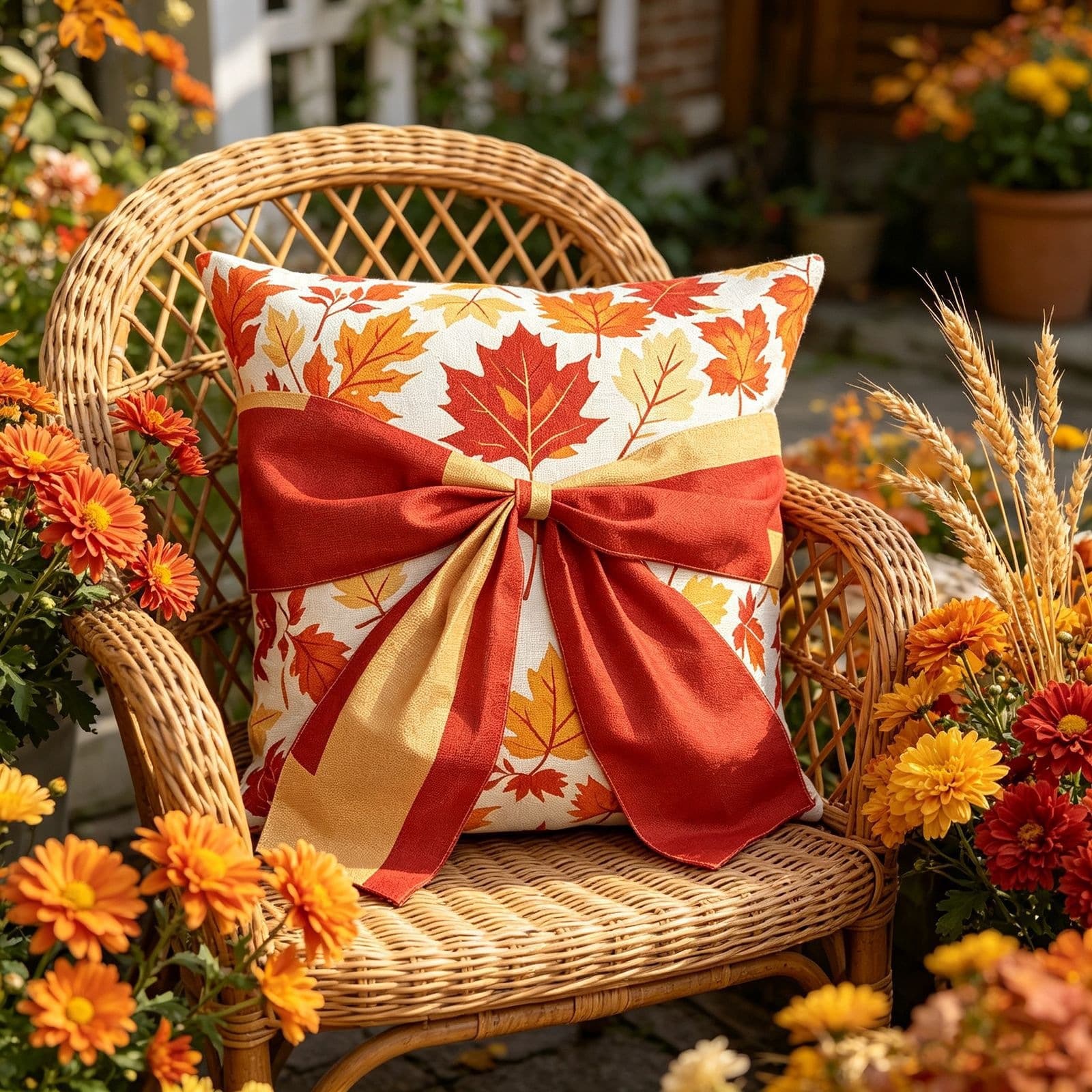 Autumn maple leaf print pillowcase bow atmosphere decorative linen pillowcase Amazon sofa cushion cushion