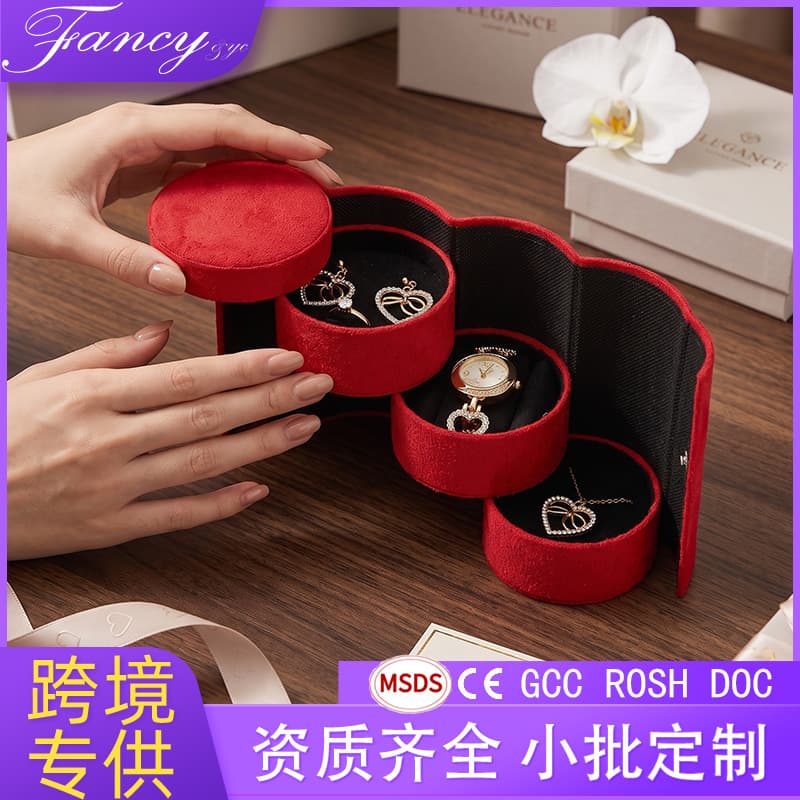 Qixi Festival Gift Set Light Luxury Tri-Fold Gift Box Earrings Watch Stainless Steel Heart Necklace for Mom Best Friend