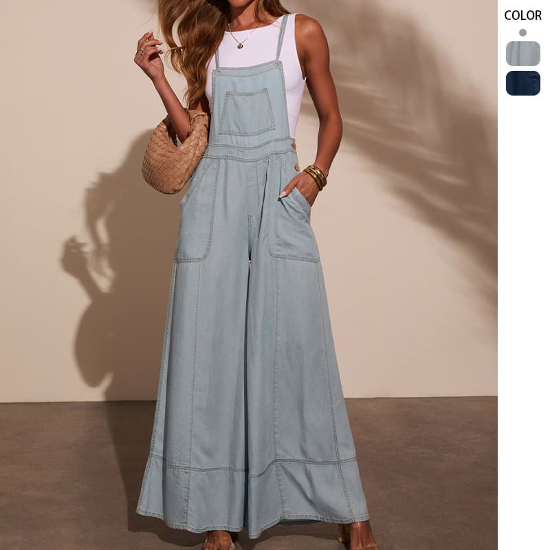 European and American 2026 cross-border ins style Amazon women's clothing street pocket wide-leg pants suspenders denim overalls for women